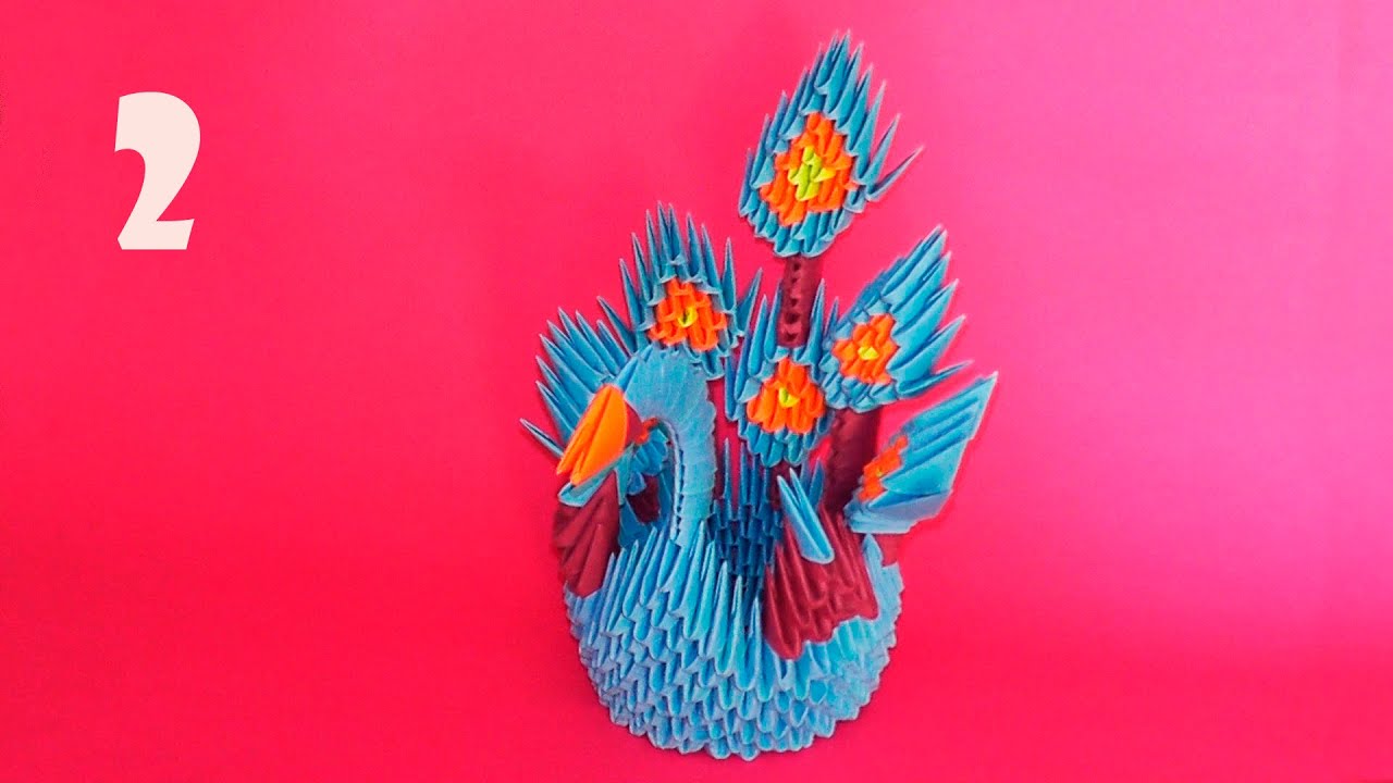 How to make a paper peacock (Firebird, the king of birds). 3D origami tutorial