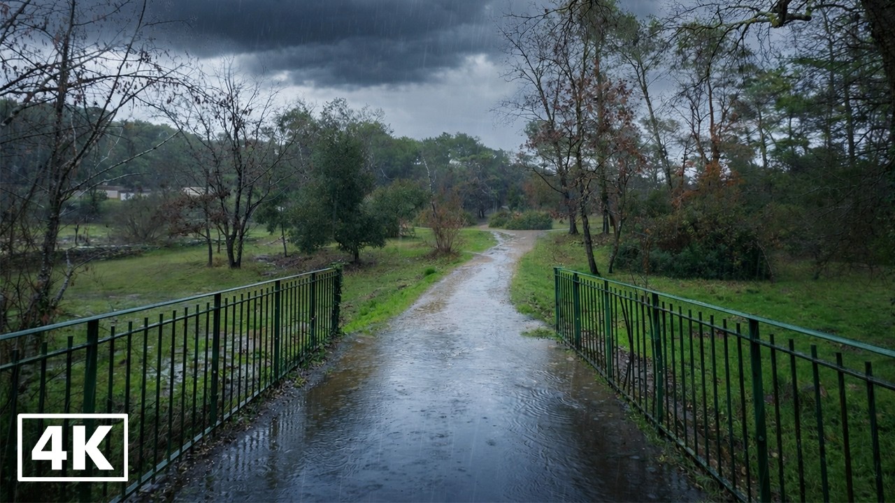 Rain Walk ASMR (4K) — Forest Walk in Heavy Rain, Thunder & Footsteps (No Talking)
