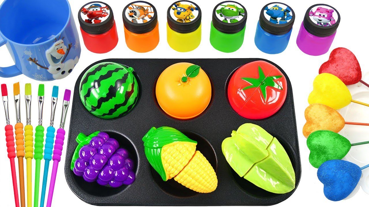 Oddly Satisfying l 6 Wild Fruits Tous IN Magic Dark Form Mixing 6 Color Lollipop Candy& Cutting ASMR
