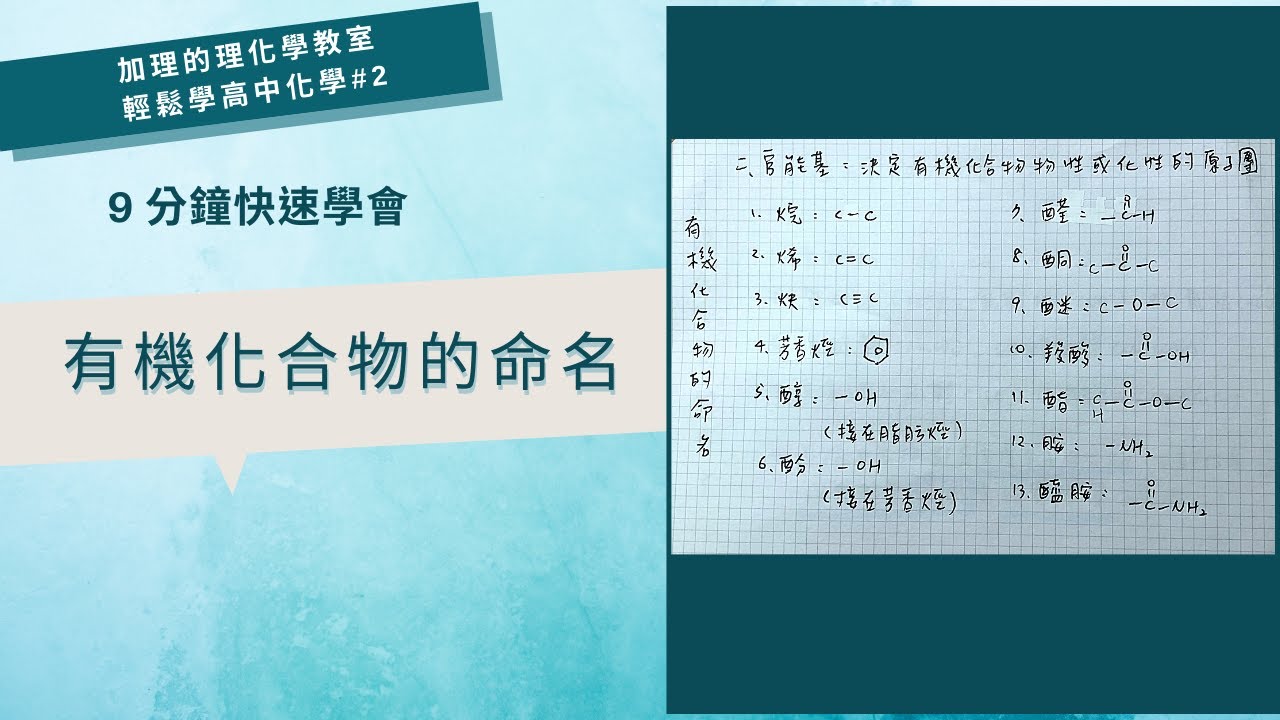 [輕鬆學高中化學#2]9分鐘快速學會分科測驗必考，有機化合物的命名，看完保證能學會高中化學都沒聽懂的有機化學命名 | 加理的理化學教室