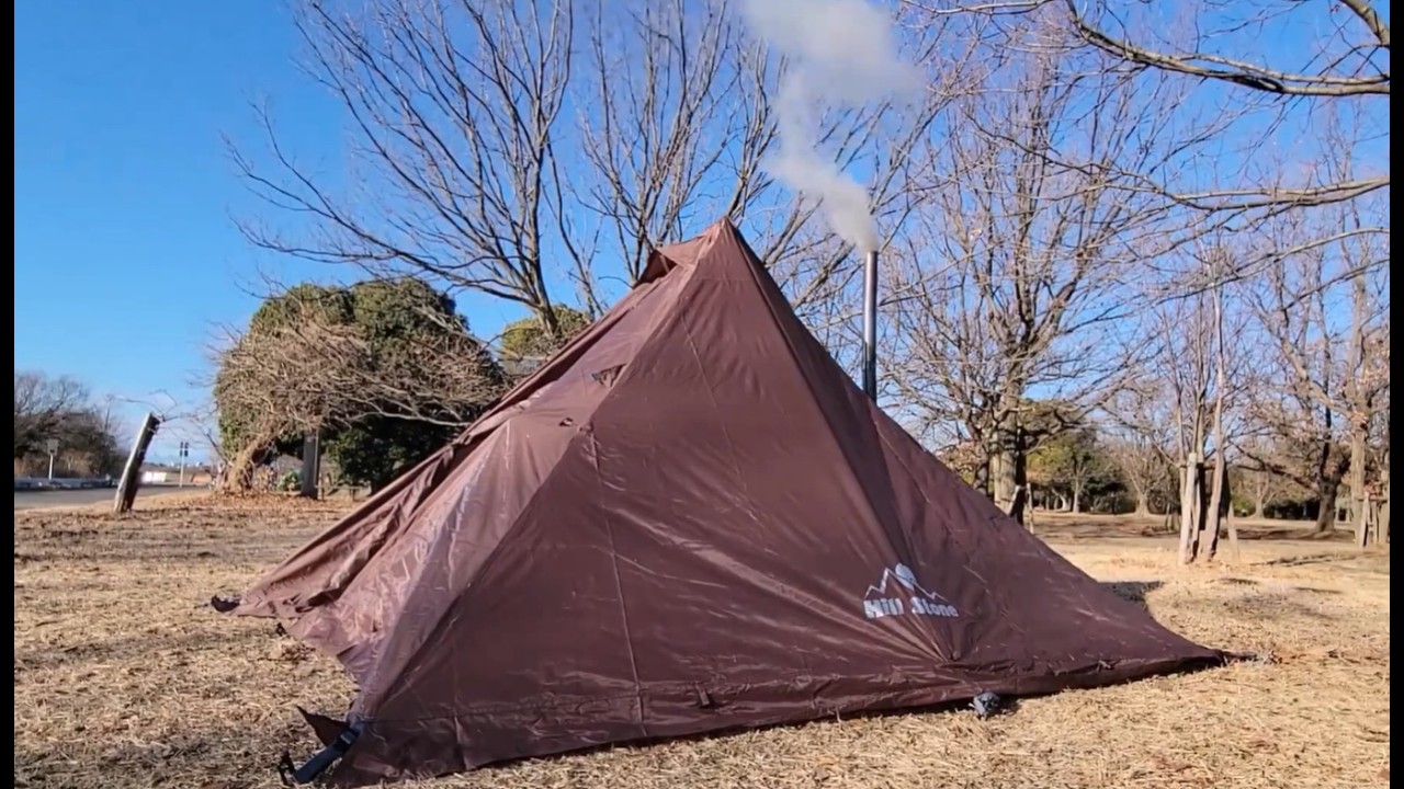 Fkstyle 【新幕 Hill stone 】（Longversion）⛺IN道満グリーンパーク😁👍（Fkstyle「Hill stoneワンポールテント」＆薪ストーブ🔥）※未公開動画あり
