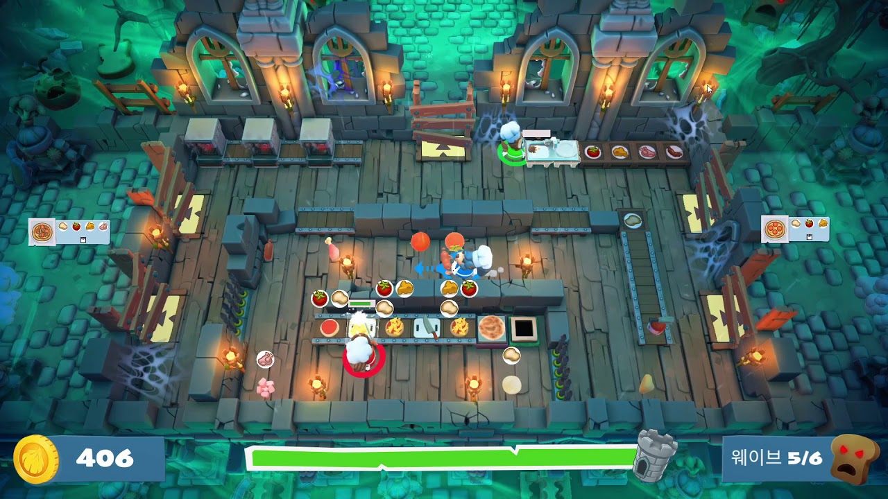 [Overcooked 2] Night of the Hangry Horde / zombie 8 / 3 player Co-op / 100% full health - 오버쿡드 3인