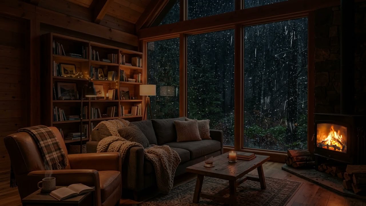 🌙 Rainy Night Ambience with Crackling Fire for Deep Sleep and Peaceful Meditation