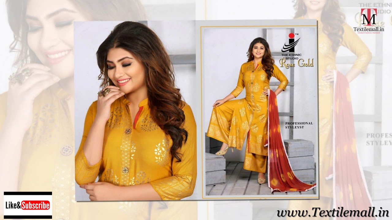 Textile Mall Mirayaa Rose Gold Rayon Kurti With Plazzo Ready Made Collection In Wholesale Rate