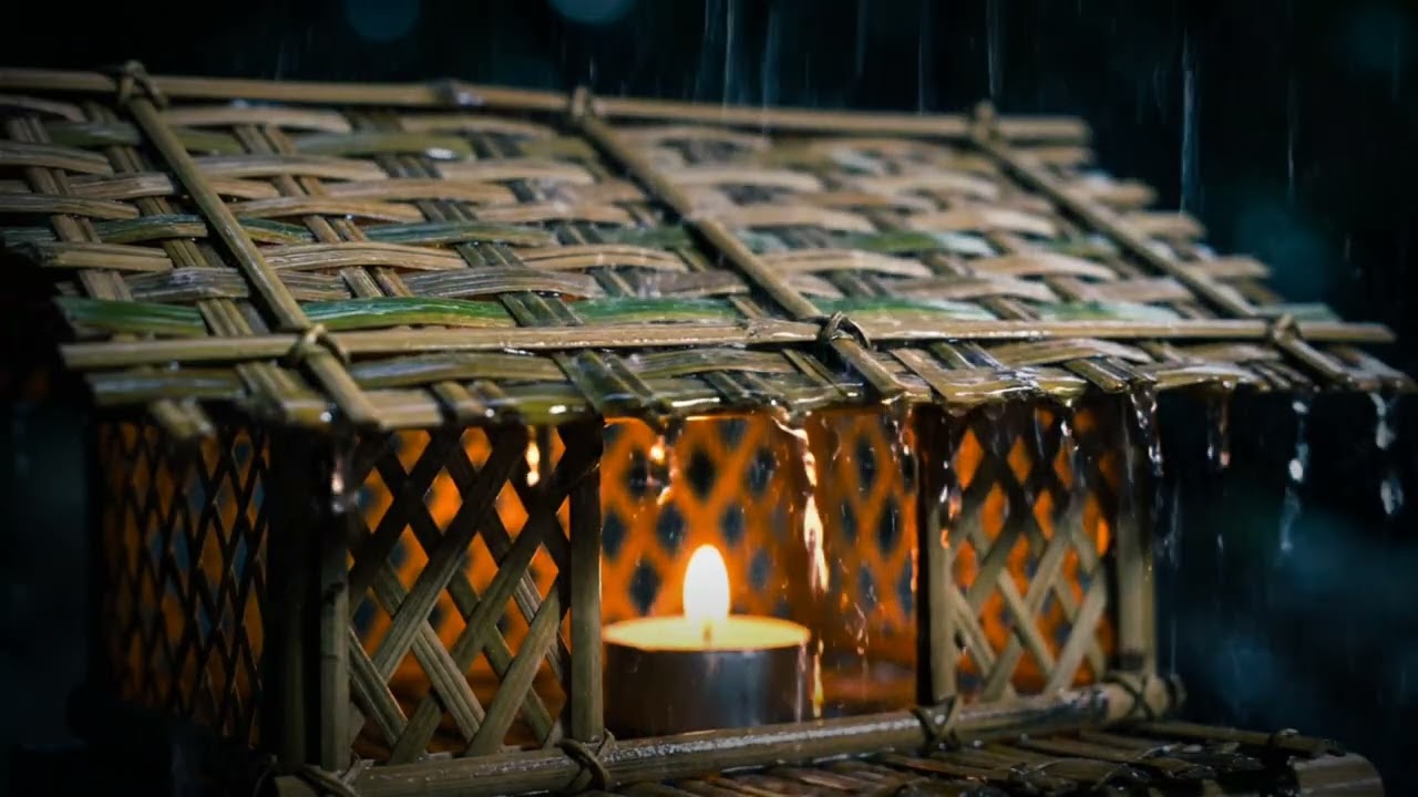 1 Hours ASMR Rain on Bamboo Hut 🌧️ Cozy Candlelight | Deep Sleep & Relaxation