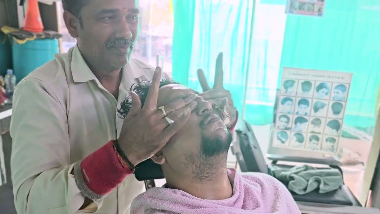 One of the Best Head & Back Massage 💆‍♂️ | Face Cleaning by Indian Barber | ASMR