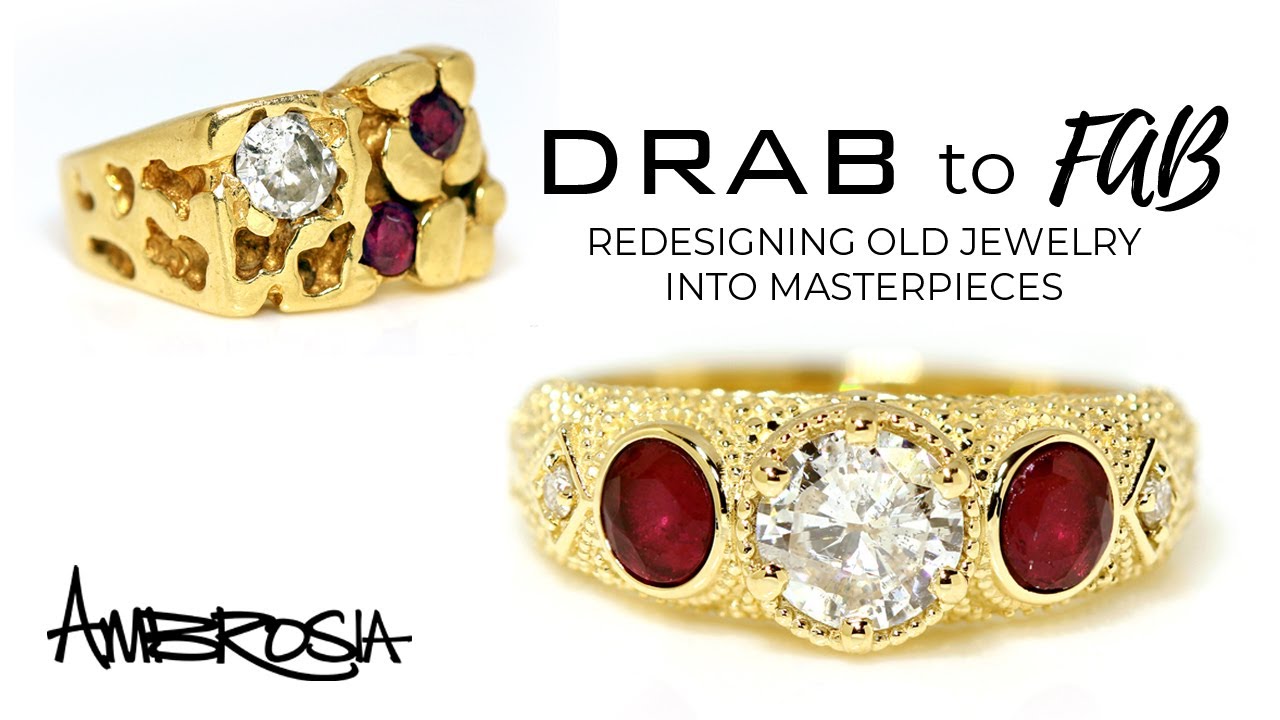 Before and After redesigning old jewelry into a new diamond ring transformation video