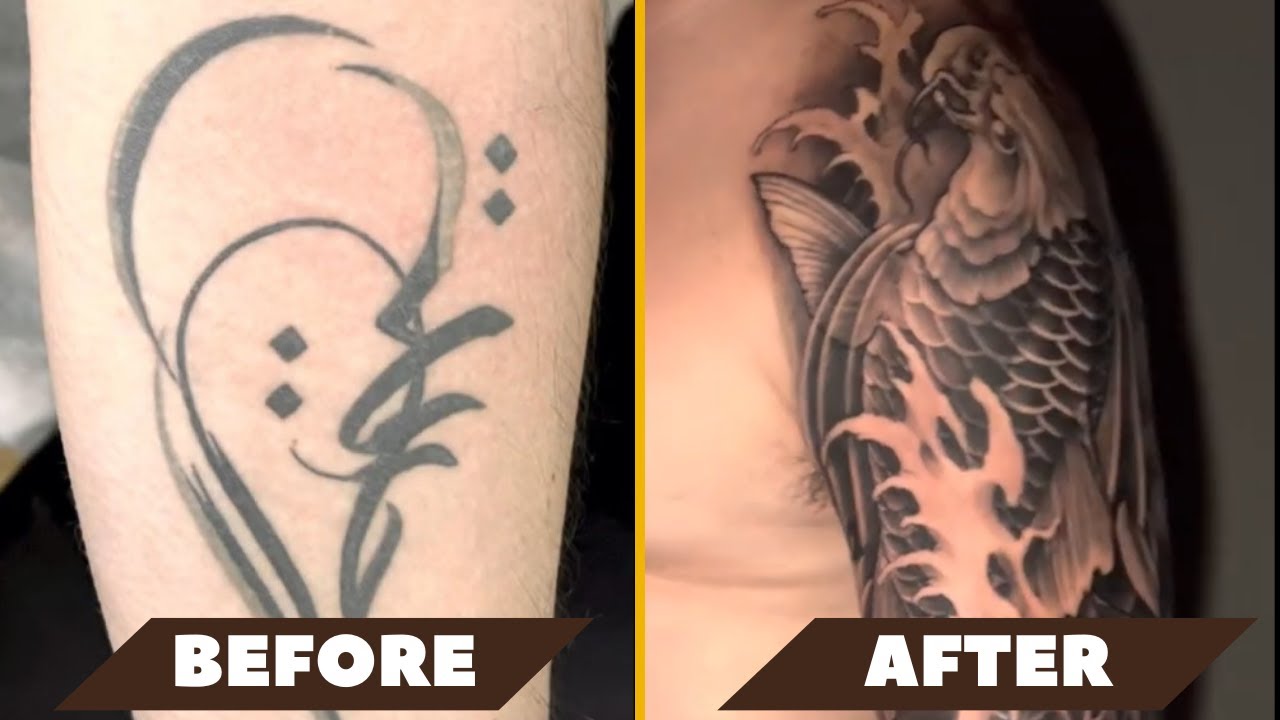 How to DO a Koi Fish Cover Tattoo -  Best Idea for Coverup Tattoo - Done by Mr. Trung Tadashi