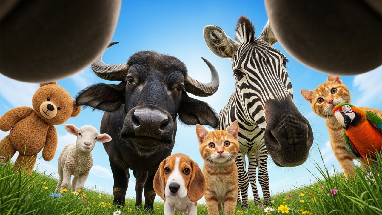 Cute Farm Animals: Sheep, Goat, Cow, Chicken, Rabbit, Pig, Duck, Buffalo, Dog, Parrot – Animal Video