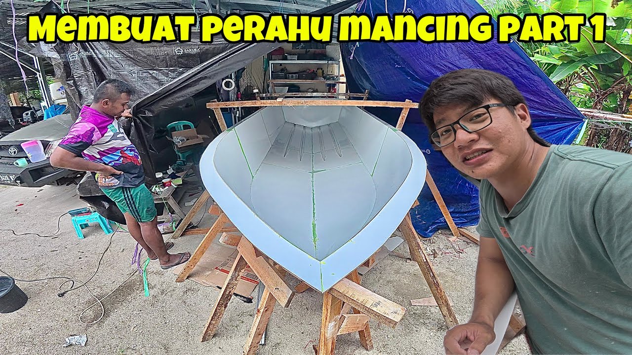KITA MENCOBA MEMBUAT CETAKAN PERAHU FIBER..., MEMBUAT KAPAL MANCING FIBER SENDIRI PART 1
