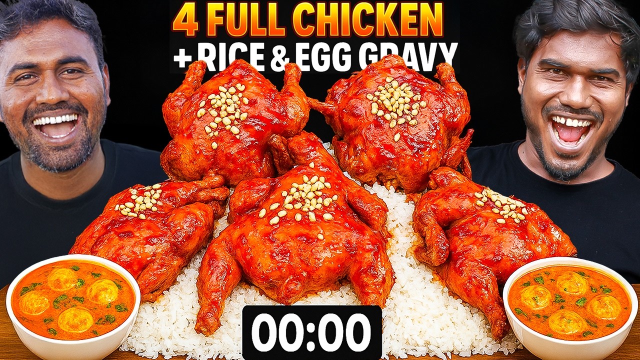 5KG Rice, Egg Gravy, 4 Full Grill Chicken Eating Challenge | Mad Brothers