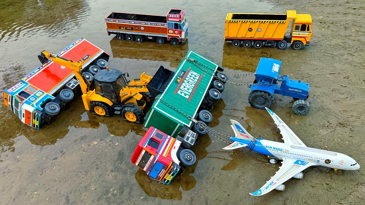 Cartoon Video | New BharatBenz Dumper Truck Tata Tipper Accident Pulling Out Jcb 3dx Plane Tractor?