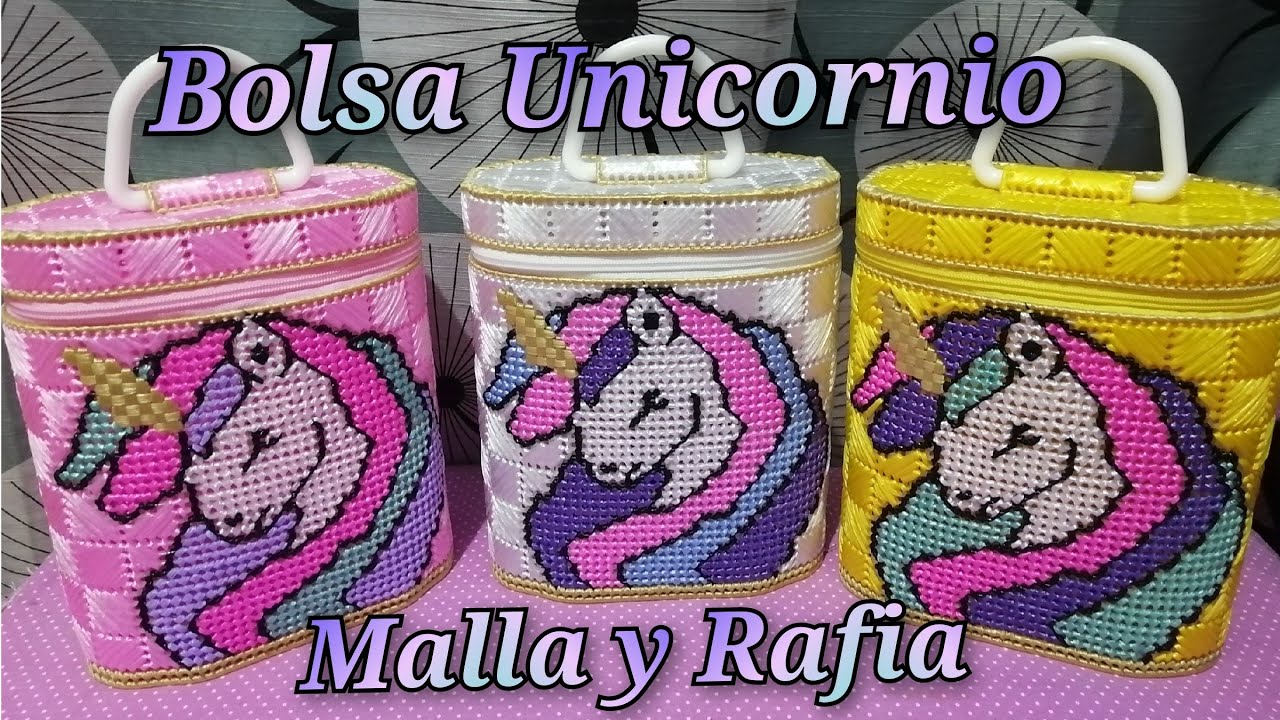 como hacer una bolsita de unicornio hecha de malla y rafia / plastic canvas / manualidades.