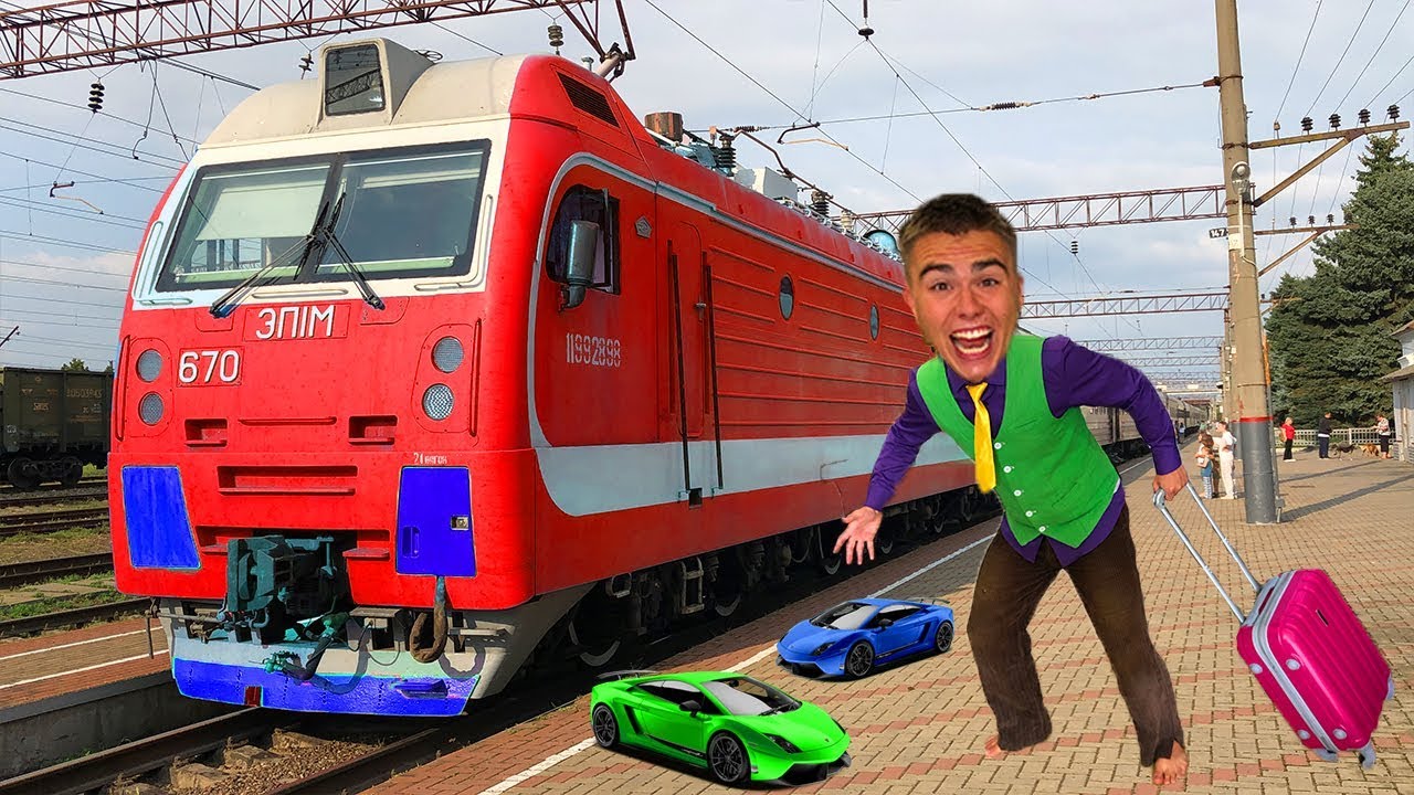 Mr. Joe travels by Train by Rail & found Toy Car Porsche 911 in Train for Kids