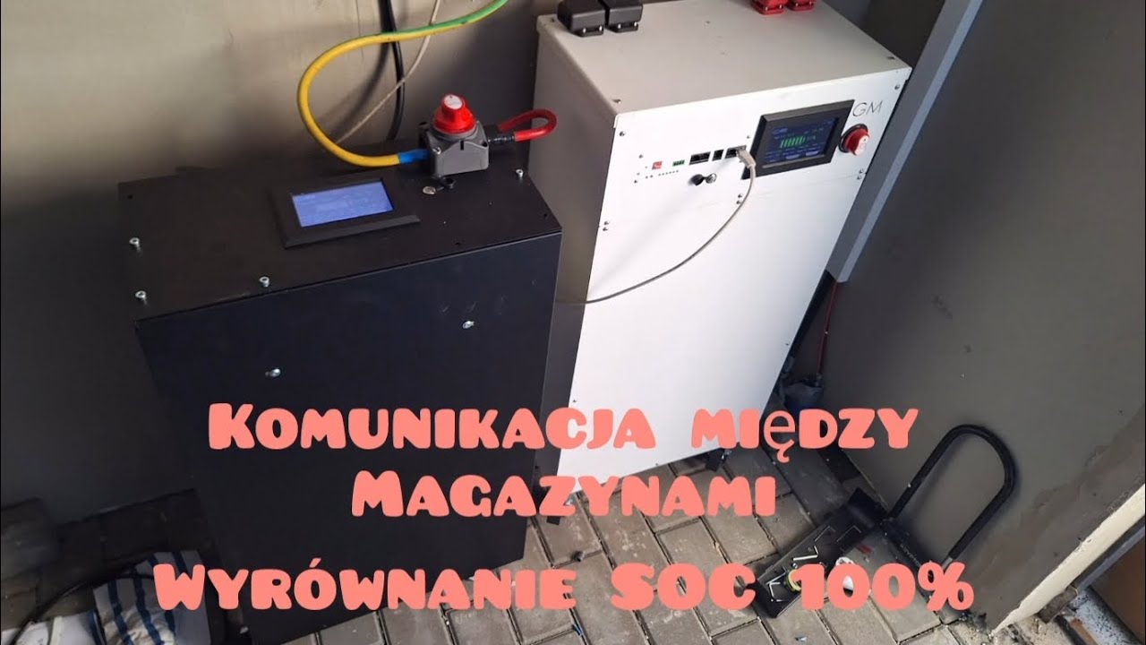 Komunikacja między magazynami energii . Wyrównanie SOC 100%