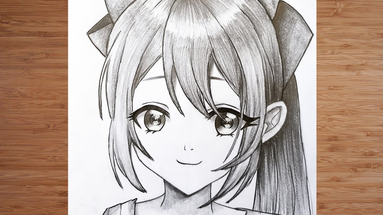 Beautiful Anime Girl Drawing | Elegant Hair with Ribbon Details