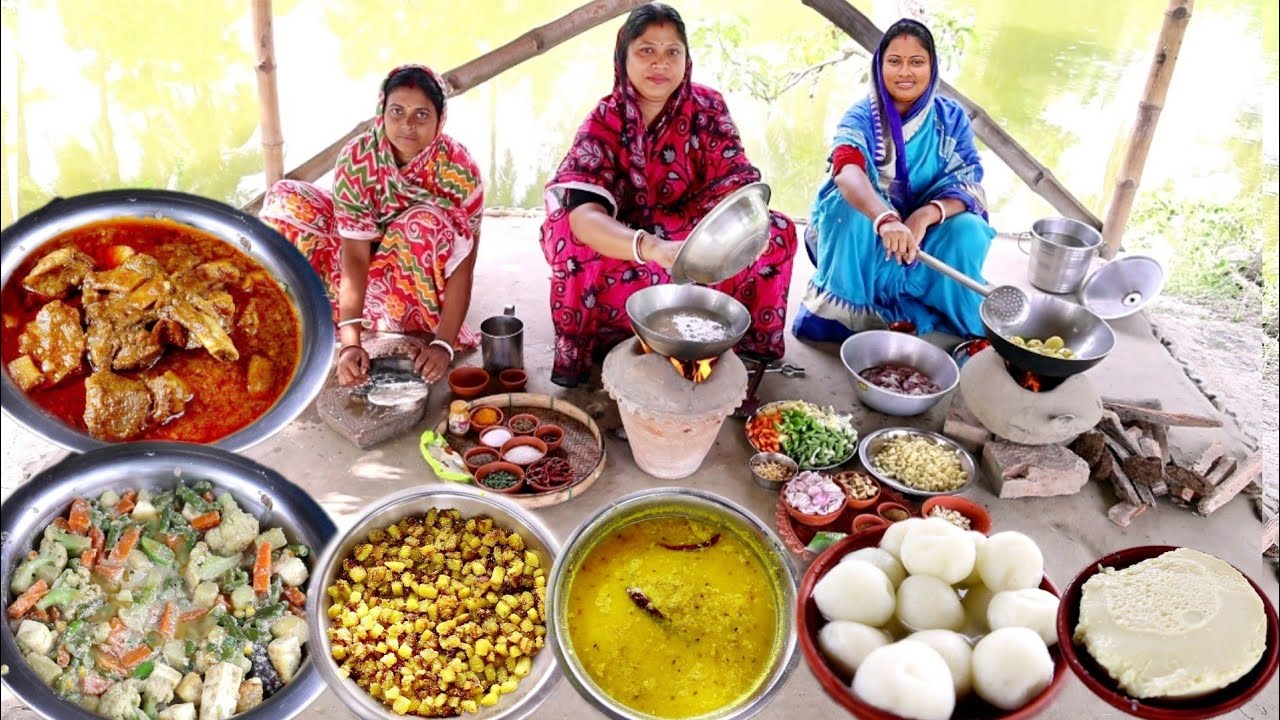 কচিপাঁঠার ঝোল,আলুভাজা,ডাল, নবরত্ন,চাটনি,দই,মিষ্টি সবাইমিলে দারুন লাঞ্চথালি রান্না করলাম|lunch thali