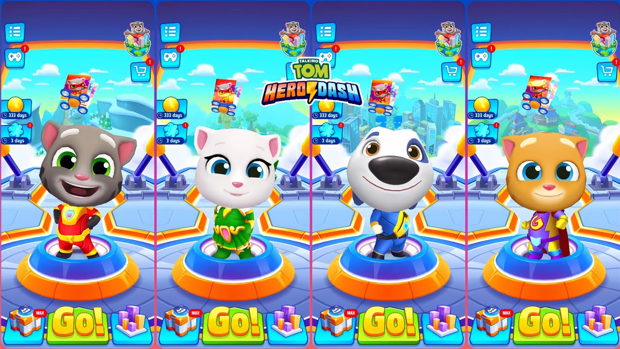 Talking Tom Hero Dash Super Tom Vs Emerald Angela Vs Super Hank Vs Super Ginger Gameplay