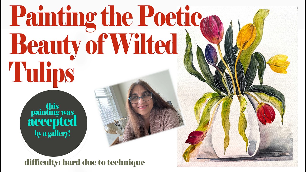 Vase with Tulips - Painting the Poetic Beauty of Wilted Tulips - A Watercolor Painting Demo