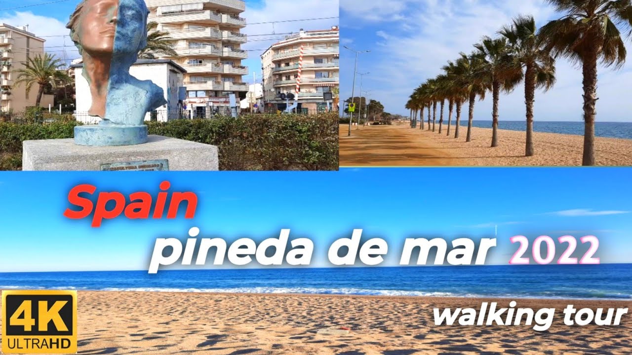 A walking Tour in Pineda de Mar, Maresme, Barcelona Spain..4K High Quality