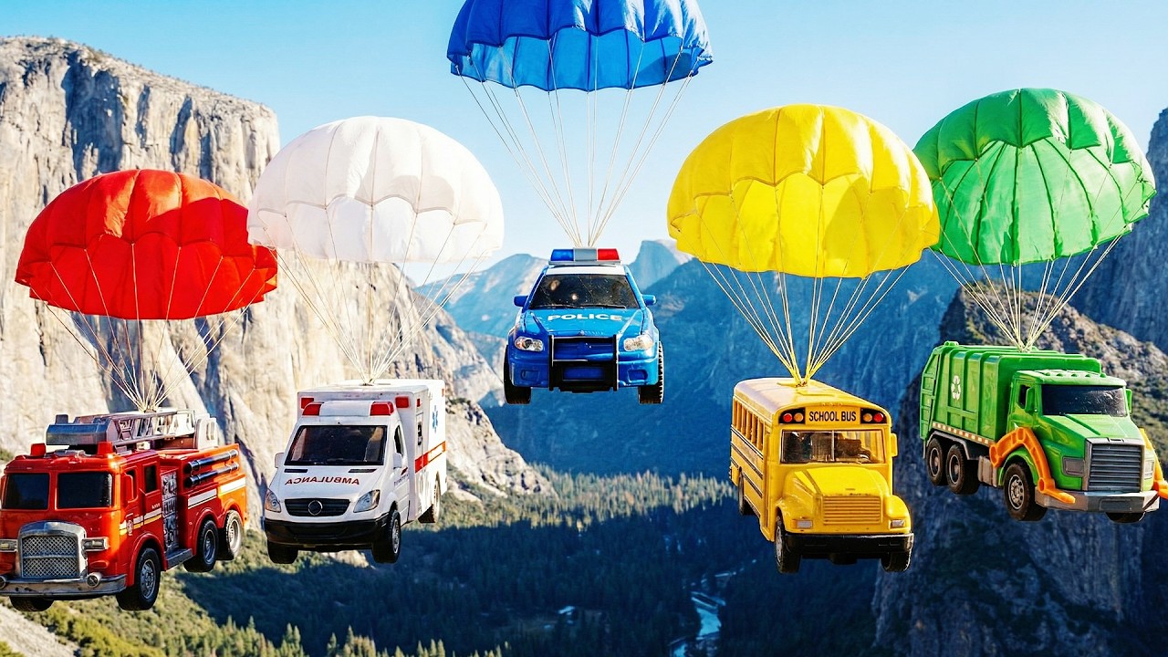 🪂 Parachute Vehicles Song! Learn Colors with Fire Truck, Ambulance & More  Kids Songs