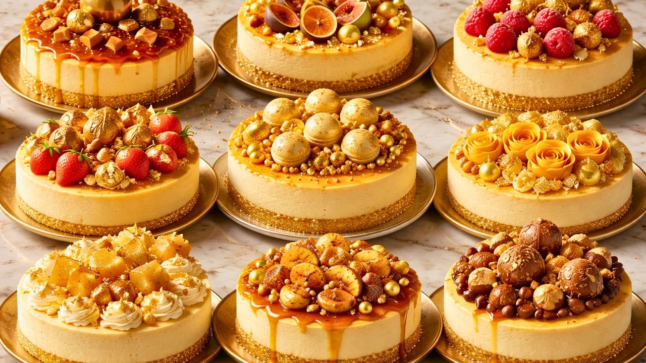 Which Golden Cheesecake Would You Pick? ✨ Oddly Satisfying Food ASMR