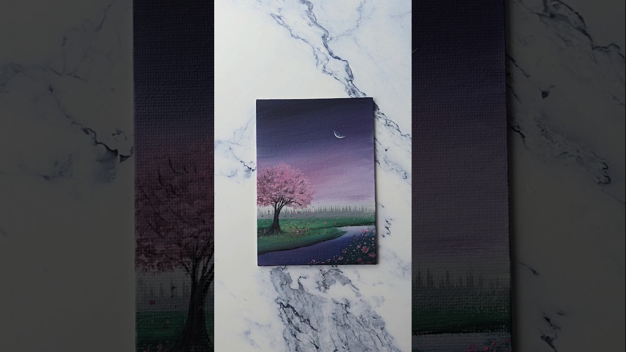 Purple sky scenery painting idea for beginners / easy acrylic painting video 💜✨️