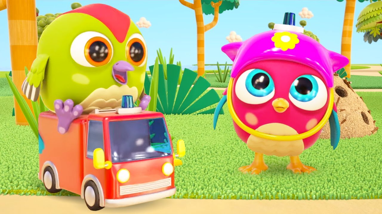 Hop Hop si Burung Hantu Bermain dengan Mobil Pemadam Kebakaran Mainan. Kartun dalam Bahasa Indonesia
