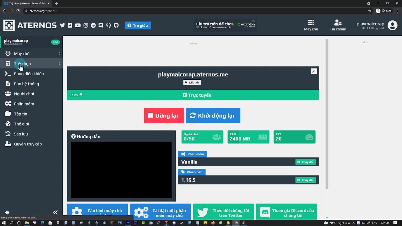 Hướng dẫn tạo Server Minecraft vĩnh viễn và miễn phí với Aternos