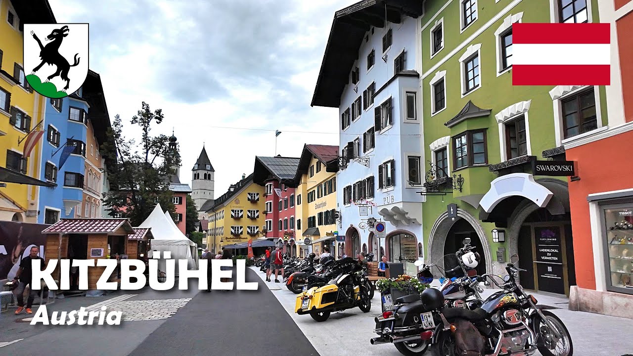Kitzbühel, Austria. A walking tour in the Alpine resort town. 4K