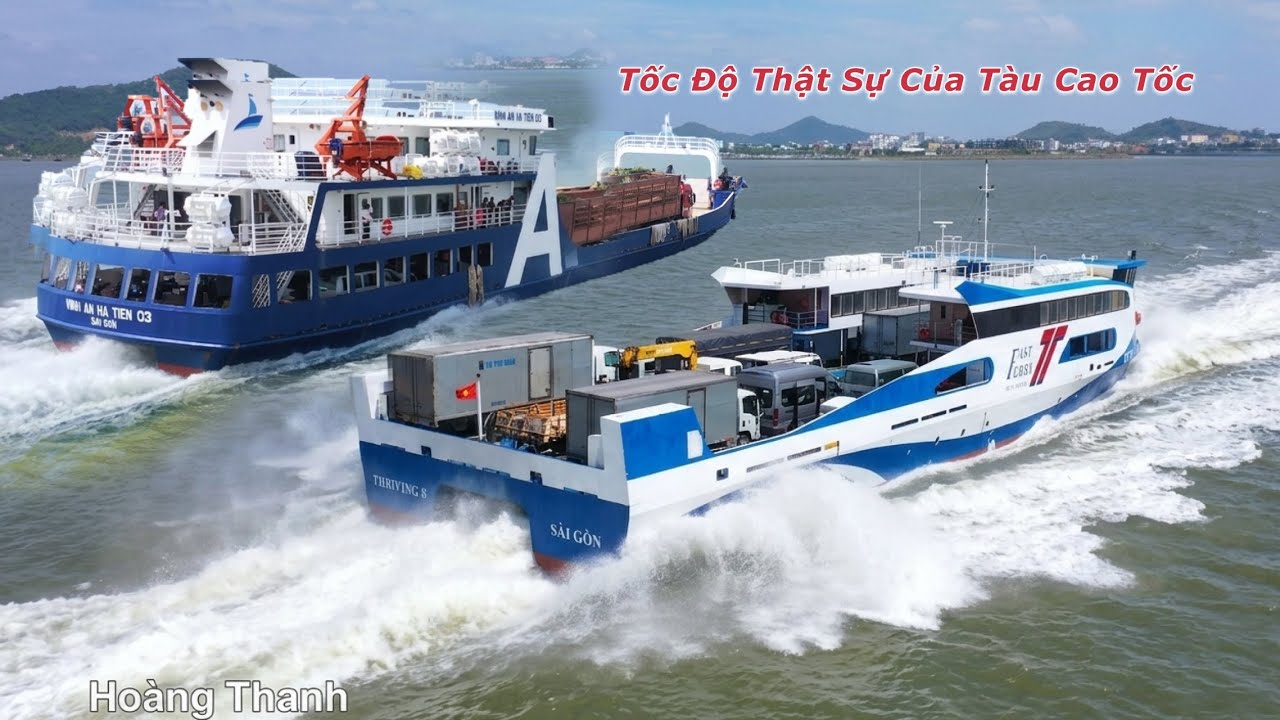 Cận cảnh 4 Chiếc Tàu Cao Tốc chạy hết tốc độ khi chở hàng chục chiếc xe trên biển