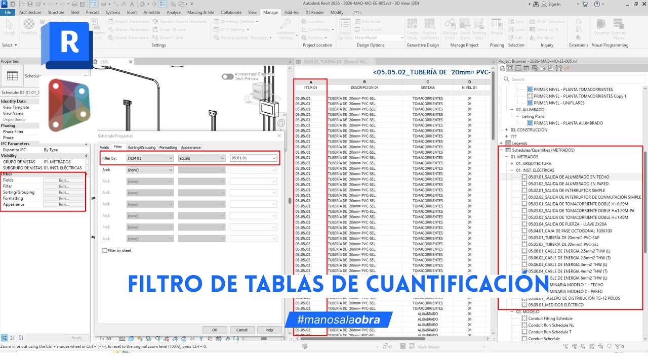 FILTRO EN TABLAS, CUANTIFICA MÁS RÁPIDO EN REVIT 2026