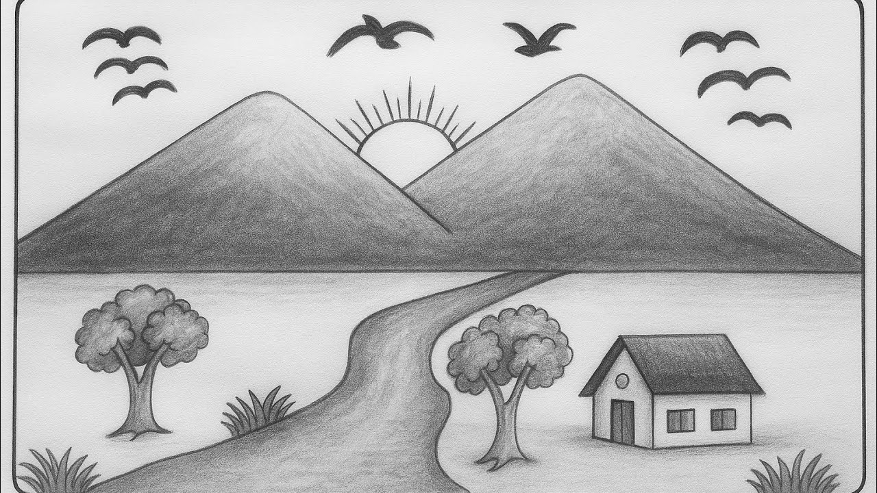 very easy scenery drawing/ beautiful prakritik drishya drawing / drawing scenery easy and beautiful
