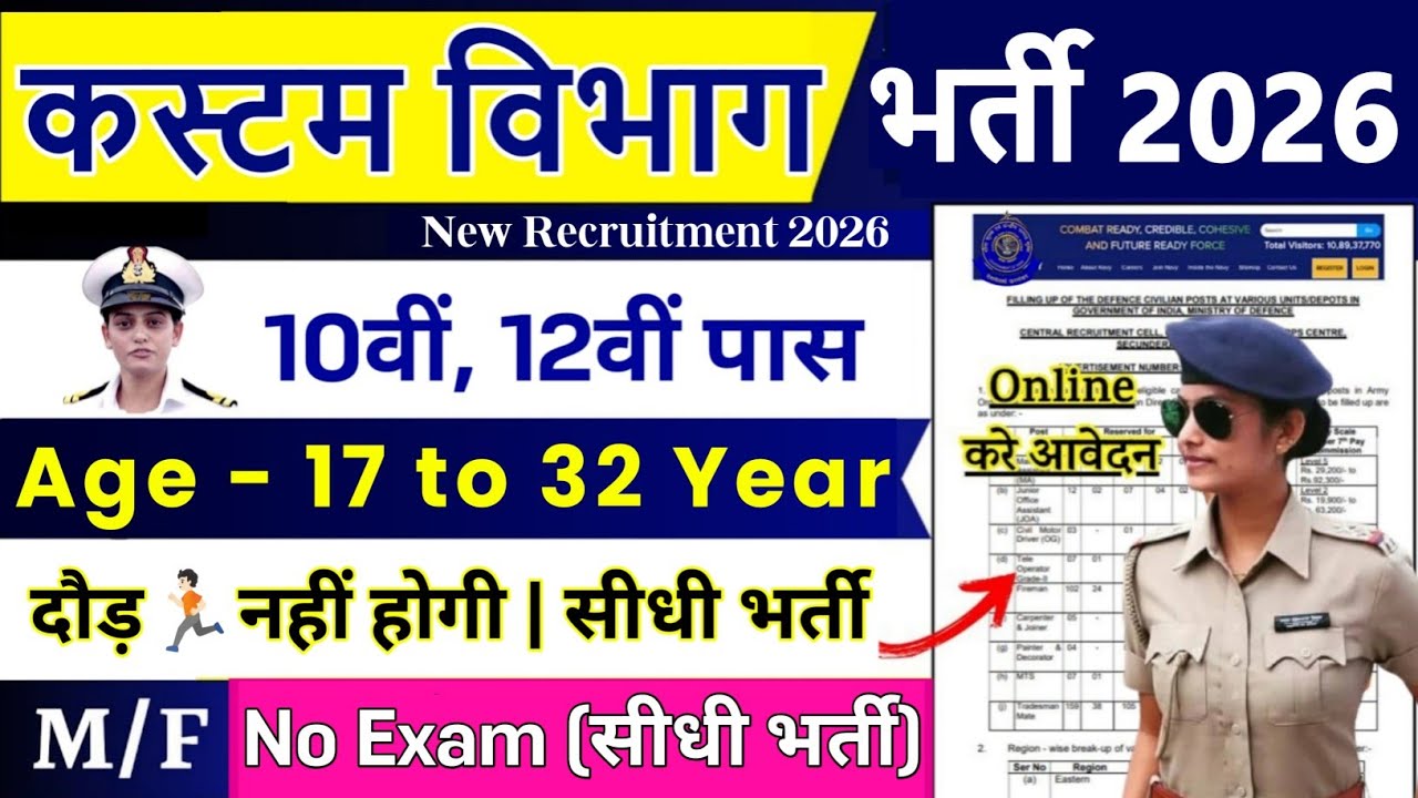 Custom Vibhag की नई भर्ती 2026 | Custom Recruitment 2026 | 10th Pass Job | Custom Vibhag Bharti 2026