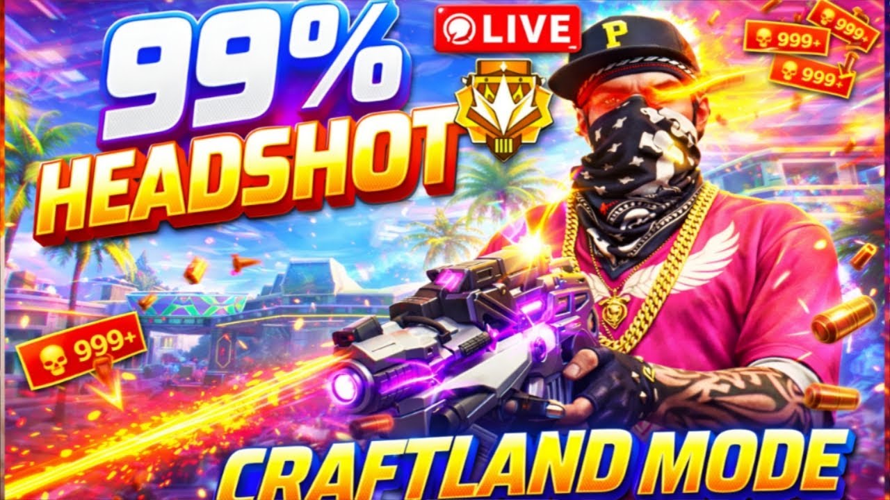 🔴[Live] CRAFTLAND MODE 99% HEADSHORT  GAMEPLAY  FREE FIRE 💎#freefire #customgameplay #