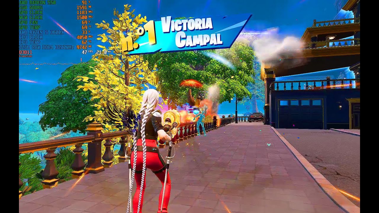 Fortnite 900p performance mode high RYZEN 5 3600X RADEON 550