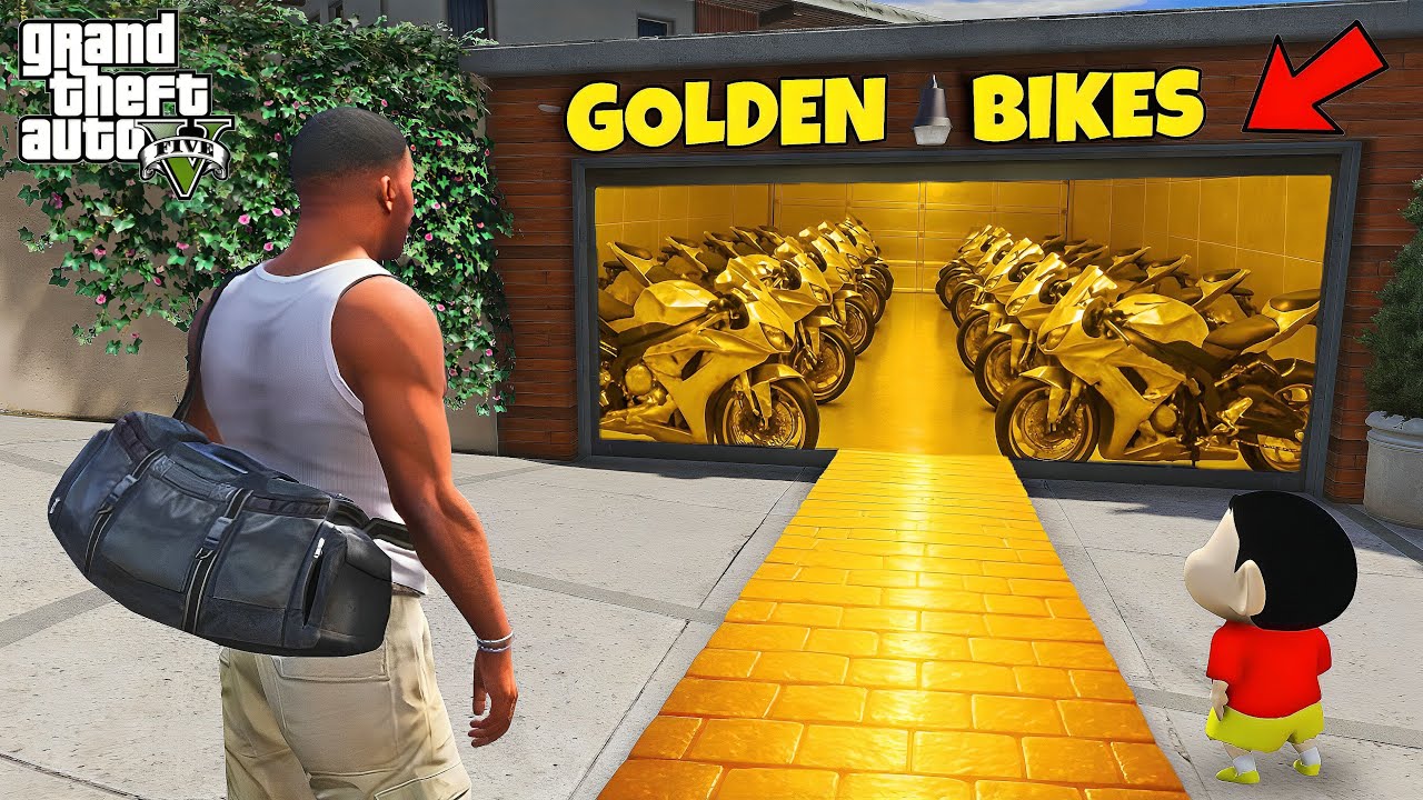 GTA V : Franklin Stealing Rare Gold Superbikes With Shinchan in GTA 5 ! in Telugu