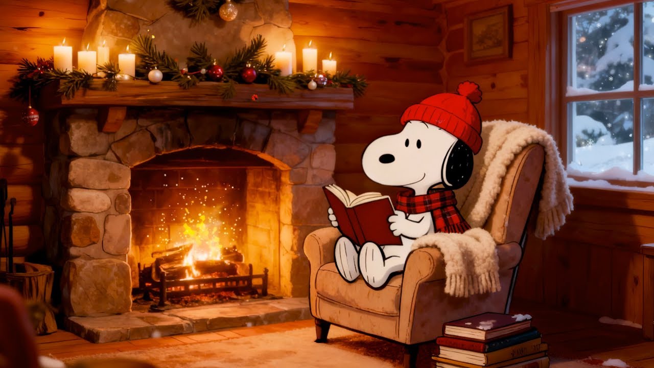 🔥❄️ Snoopy Relaxing Winter Reading 📖 Cozy Fireplace Cabin Ambience for Peaceful Nights