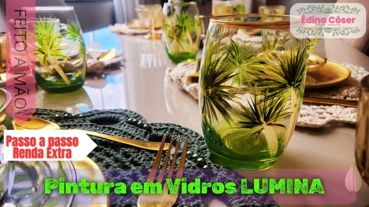 Lumina Pintura em Vidros Copos Tropicais Coqueiro