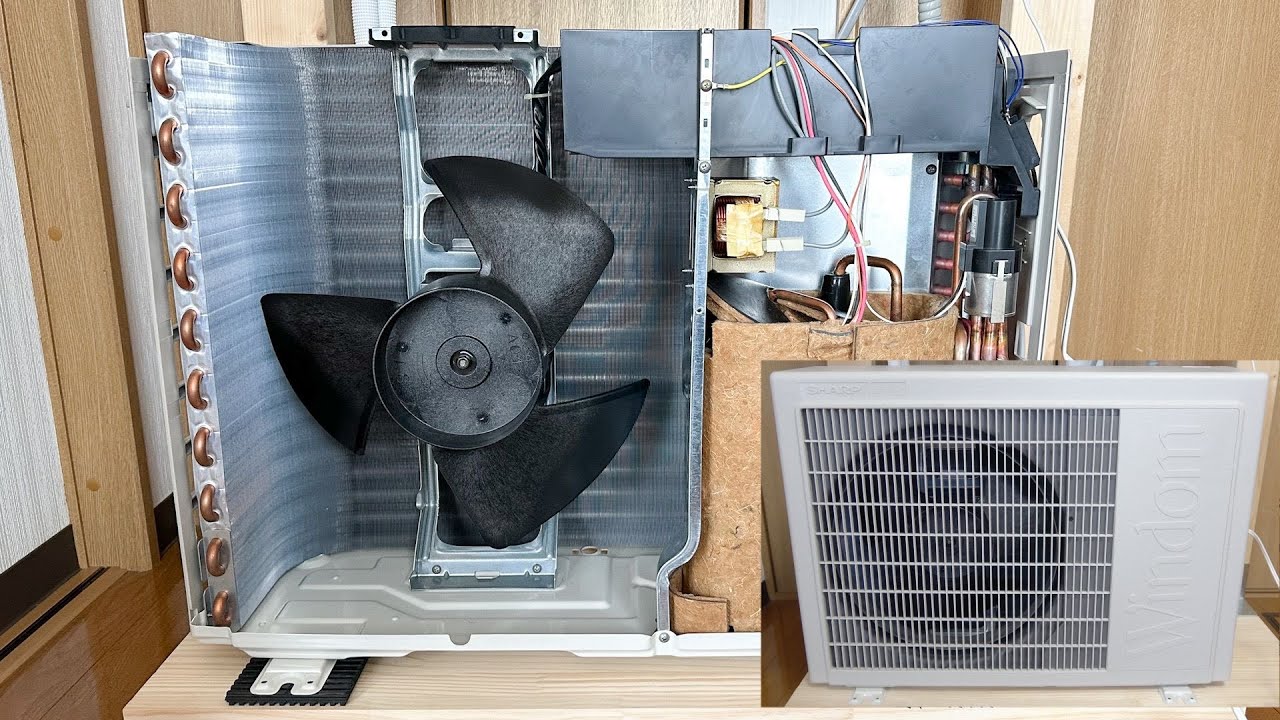 SHARP Air Conditioner Outdoor Unit AU-H28GY Fan Operation and Inside of Equipment