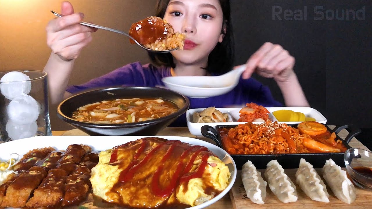 SUB)일어나자마자 분식파티 김치수제비 돈까스 라볶이 오므라이스 갈비만두 분식 먹방 리얼사운드 Bunsik Mukbang ASMR