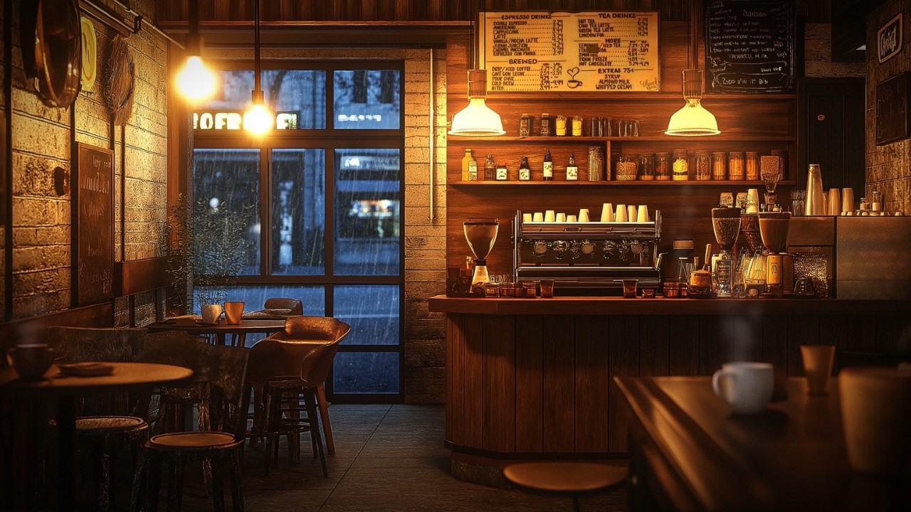 Rainy Day Coffee Shop Ambience | Relaxing Piano Background Music for Study