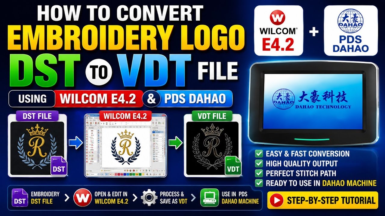 How to Convert Embroidery Logo DST to VDT File Using Wilcom E4.2 & PDS Dahao | Step-by-Step Tutorial