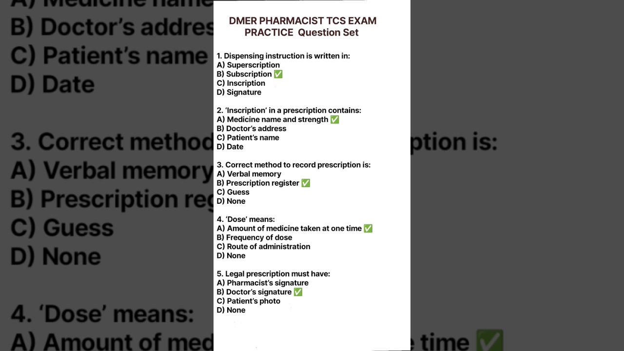 DMER Pharmacist TCS exam Practice Set #dmer_pharmacist #dmer