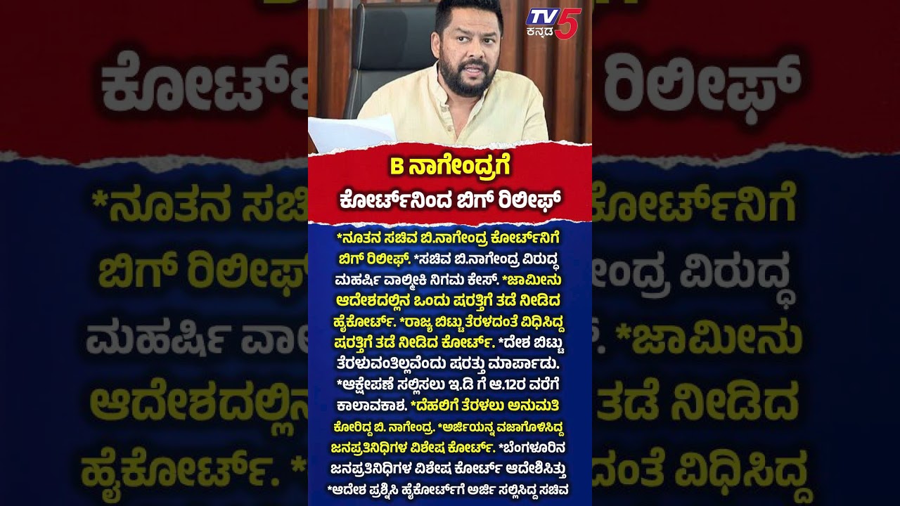 Valmiki Corporation Scam Case : B ನಾಗೇಂದ್ರಗೆ ಕೋರ್ಟ್​ನಿಂದ ಬಿಗ್ ರಿಲೀಫ್ | B Nagendra | Congress
