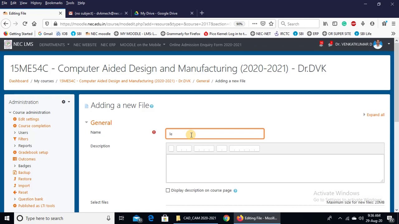 How to upload files from google drive to moodle