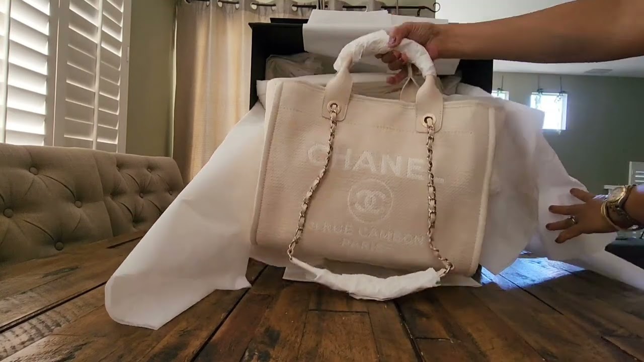 Chanel 22A Unboxing New Small Deauville Tote 😍 #chanel #unboxing #luxuryhandbags #summer