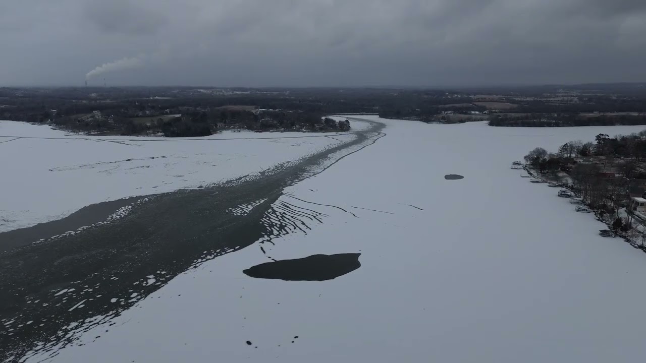 Drone Over Frozen Old Hickory Lake at Hwy 109 | Rare Tennessee Winter Footage