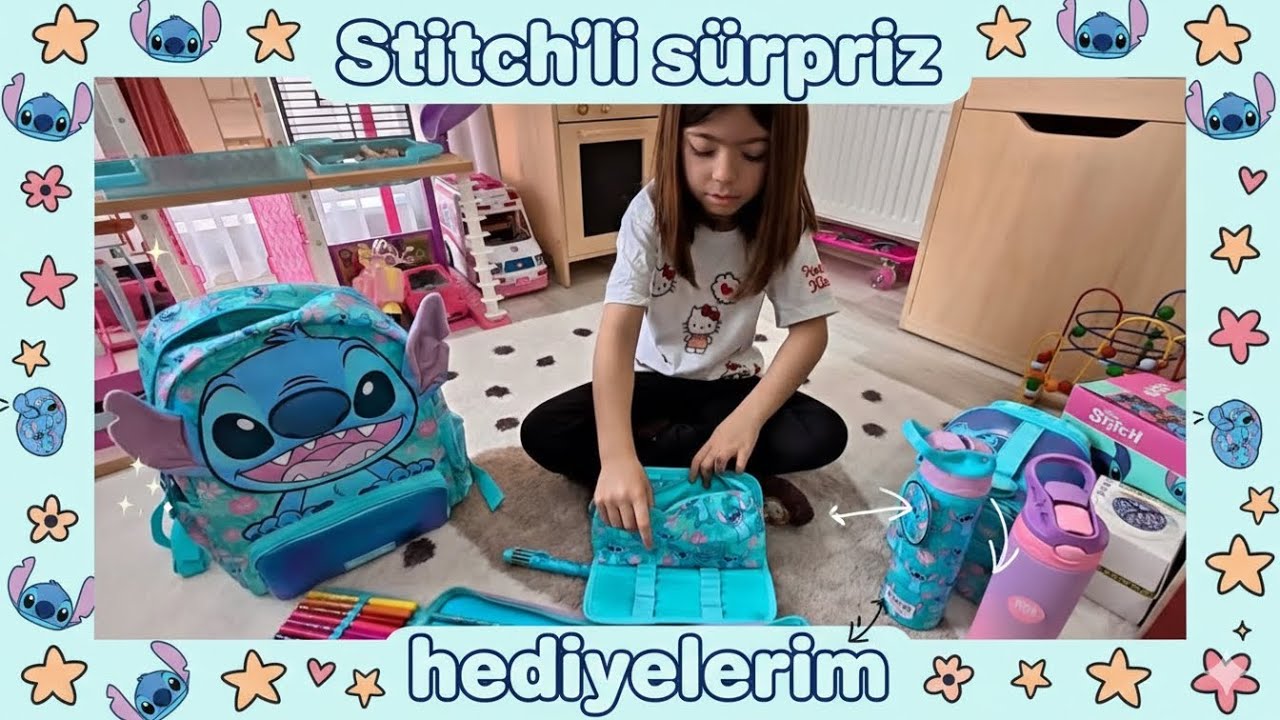 Stitch’li sürpriz hediyelerim. Hepsini okulda kullanabilirsiniz.