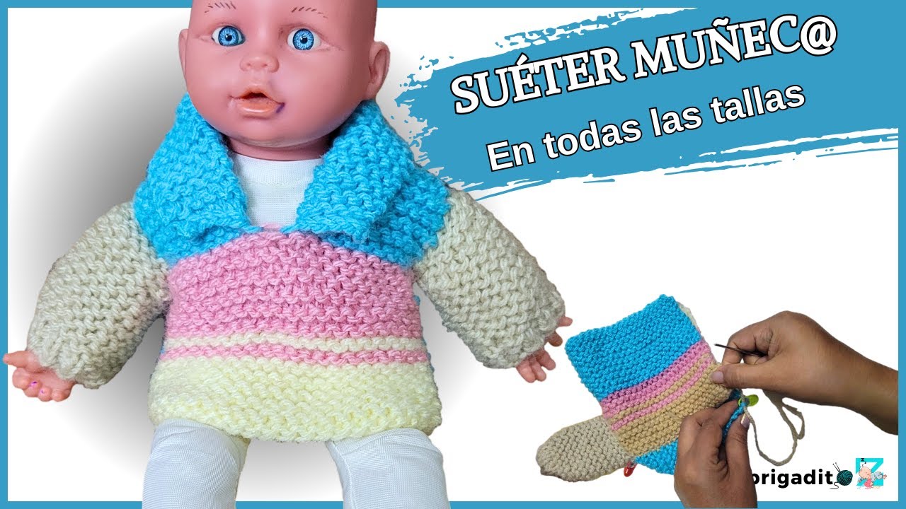 Suéter en Miniatura con cuello camisero a Dos Agujas para Muñeco | Ropas a Palitos para tus Muñecas
